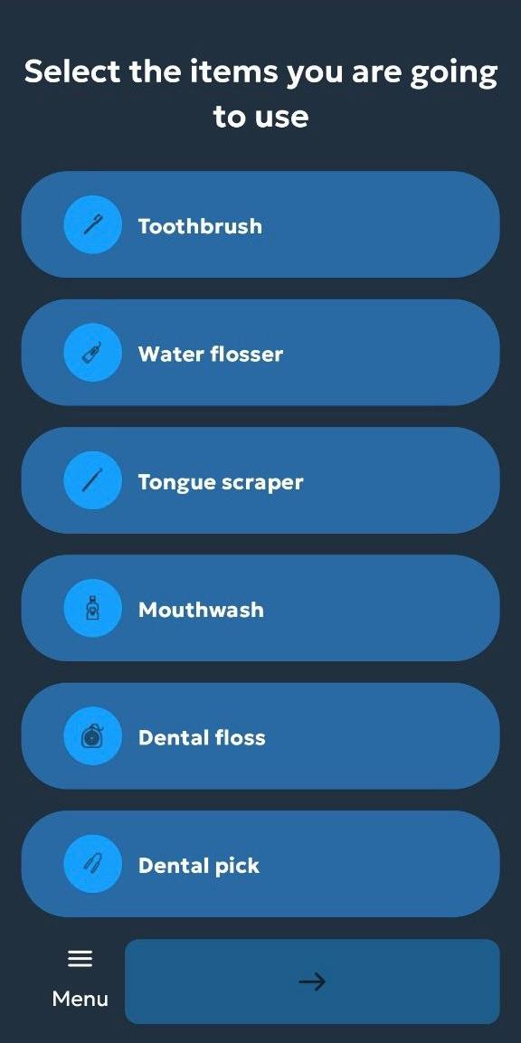 Tooth World tools selection screen