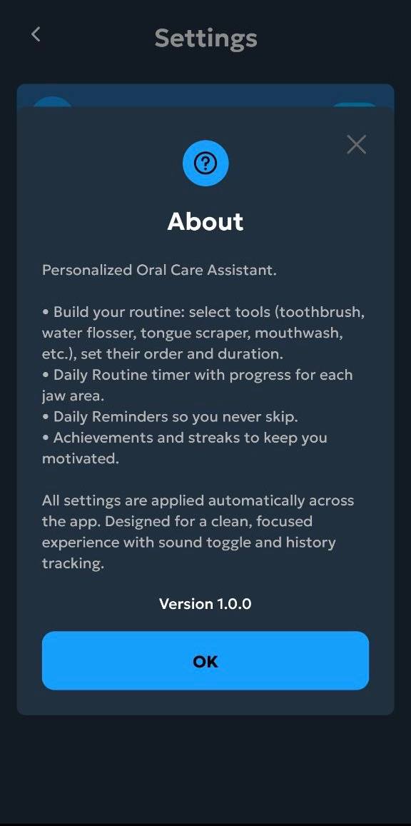 Tooth World settings screen